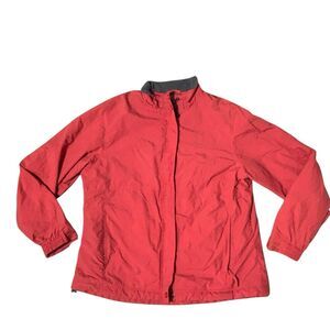 LL Bean Womens Jacket Large Orange Warm Up Fleece Lined Full Zip Outdoor Vintage